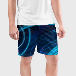 Шорты спортивные мужские Синие абстрактные линии в темноте, цвет: 3D-принт — фото 2