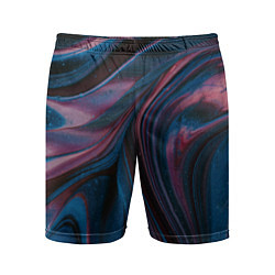 Шорты спортивные мужские Абстрактные фиолетовые и синие волны с блёстками, цвет: 3D-принт
