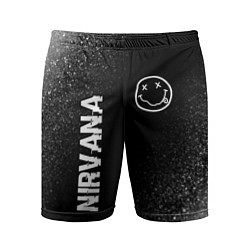 Шорты спортивные мужские Nirvana glitch на темном фоне: надпись, символ, цвет: 3D-принт