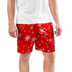 Шорты спортивные мужские Снежинки на красном фоне, цвет: 3D-принт — фото 2