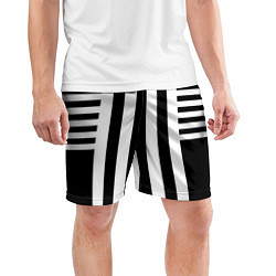 Шорты спортивные мужские Черно белый узор в полоску, цвет: 3D-принт — фото 2