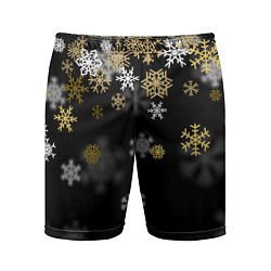Шорты спортивные мужские Золотые и белые снежинки, цвет: 3D-принт