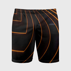 Мужские спортивные шорты Чёрные полосы и неоновые оранжевые линии
