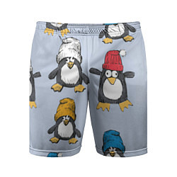 Шорты спортивные мужские Смешные пингвины, цвет: 3D-принт