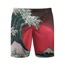 Мужские спортивные шорты Японская волна в красном цвете