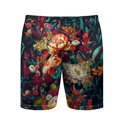 Мужские спортивные шорты Цветочный паттерн с цветами и листьями