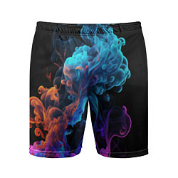 Мужские спортивные шорты Неоновый цветной дым на черном фоне