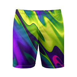 Шорты спортивные мужские Сине-зелёное и фиолетовое абстрактное слияние, цвет: 3D-принт