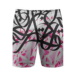 Мужские спортивные шорты Черно-розовая каллиграфия