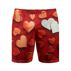 Мужские спортивные шорты Красные сердца на красном фоне