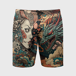 Шорты спортивные мужские Коварная женщина, затаившийся дракон, цвет: 3D-принт