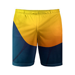 Шорты спортивные мужские Двойной цвет: жёлтый и синий, цвет: 3D-принт