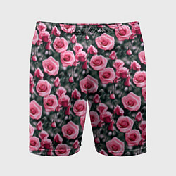 Мужские спортивные шорты Кусты розовых роз на сером фоне