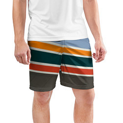 Шорты спортивные мужские Оранжевые и белые абстрактные полосы, цвет: 3D-принт — фото 2