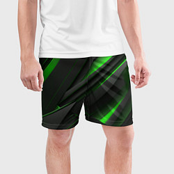 Шорты спортивные мужские Черно-зеленые объемные полосы, цвет: 3D-принт — фото 2