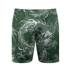 Шорты спортивные мужские Татуировка дракона на зеленом фоне, цвет: 3D-принт