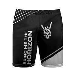 Мужские спортивные шорты Bring Me the Horizon и рок символ на темном фоне
