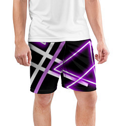 Шорты спортивные мужские Фиолетовые полоски с неоном, цвет: 3D-принт — фото 2