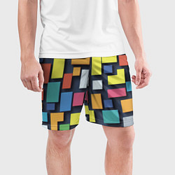 Шорты спортивные мужские Тетрис цветные кубики, цвет: 3D-принт — фото 2