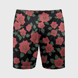 Мужские спортивные шорты Алые розы на черном