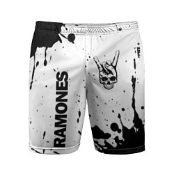 Мужские спортивные шорты Ramones и рок символ на светлом фоне