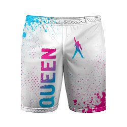 Мужские спортивные шорты Queen neon gradient style: надпись, символ