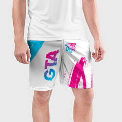 Шорты спортивные мужские GTA neon gradient style: надпись, символ, цвет: 3D-принт — фото 2