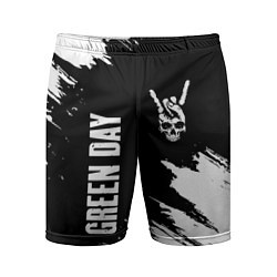 Мужские спортивные шорты Green Day и рок символ на темном фоне