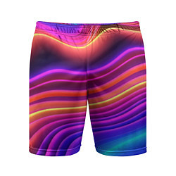 Шорты спортивные мужские Яркие неоновые волны, цвет: 3D-принт