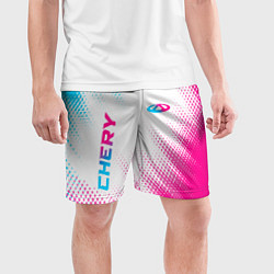 Шорты спортивные мужские Chery neon gradient style: надпись, символ, цвет: 3D-принт — фото 2