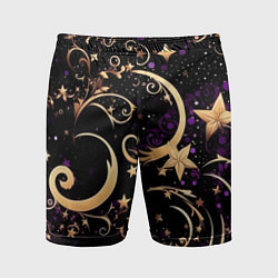 Шорты спортивные мужские Чёрный паттерн со звёздами и лунами, цвет: 3D-принт