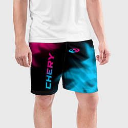 Шорты спортивные мужские Chery - neon gradient: надпись, символ, цвет: 3D-принт — фото 2