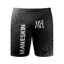 Мужские спортивные шорты Maneskin glitch на темном фоне: надпись, символ