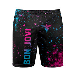 Мужские спортивные шорты Bon Jovi - neon gradient: надпись, символ