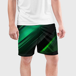 Шорты спортивные мужские Black green abstract, цвет: 3D-принт — фото 2