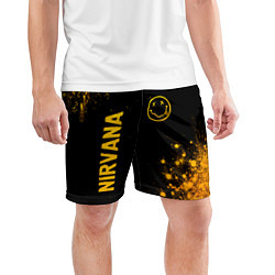 Шорты спортивные мужские Nirvana - gold gradient: надпись, символ, цвет: 3D-принт — фото 2