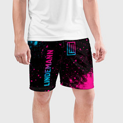 Шорты спортивные мужские Lindemann - neon gradient: надпись, символ, цвет: 3D-принт — фото 2