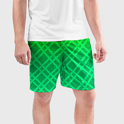 Шорты спортивные мужские Желто-зеленый градиентный фон с геометрическим узо, цвет: 3D-принт — фото 2
