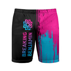 Шорты спортивные мужские Breaking Benjamin - neon gradient: по-вертикали, цвет: 3D-принт