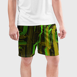 Шорты спортивные мужские Кибер схема зелёная, цвет: 3D-принт — фото 2