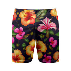 Шорты спортивные мужские Гавайские цветы узор, цвет: 3D-принт