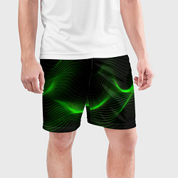 Шорты спортивные мужские Зеленая абстракция на черном фоне, цвет: 3D-принт — фото 2