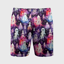 Шорты спортивные мужские Хэллоуин Акварельные привидения, цвет: 3D-принт