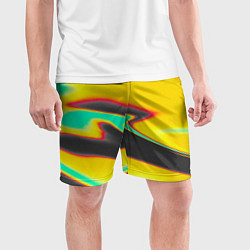 Шорты спортивные мужские Слияние жёлтого голубого чёрного цветов, цвет: 3D-принт — фото 2