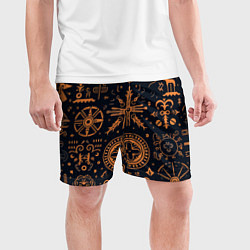 Шорты спортивные мужские Паттерн в славянском стиле на тёмном фоне, цвет: 3D-принт — фото 2