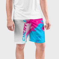 Шорты спортивные мужские Chery neon gradient style по-вертикали, цвет: 3D-принт — фото 2