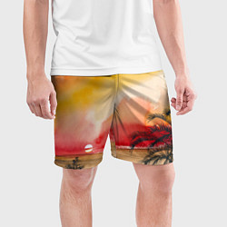 Шорты спортивные мужские Тропический закат акварель, цвет: 3D-принт — фото 2