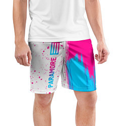 Шорты спортивные мужские Paramore neon gradient style по-вертикали, цвет: 3D-принт — фото 2
