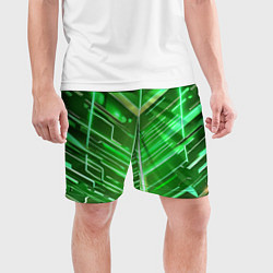Шорты спортивные мужские Зелёные неон полосы киберпанк, цвет: 3D-принт — фото 2