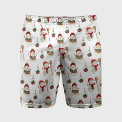 Шорты спортивные мужские Новогодние снеговики, цвет: 3D-принт